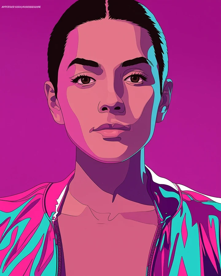 Adult anime character rendered in the generation studio under magenta stage light