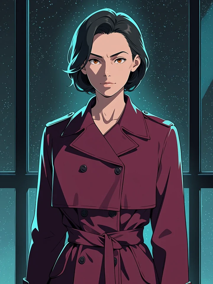 Adult anime character in a neon-lit street scene, used to demonstrate the editing tools