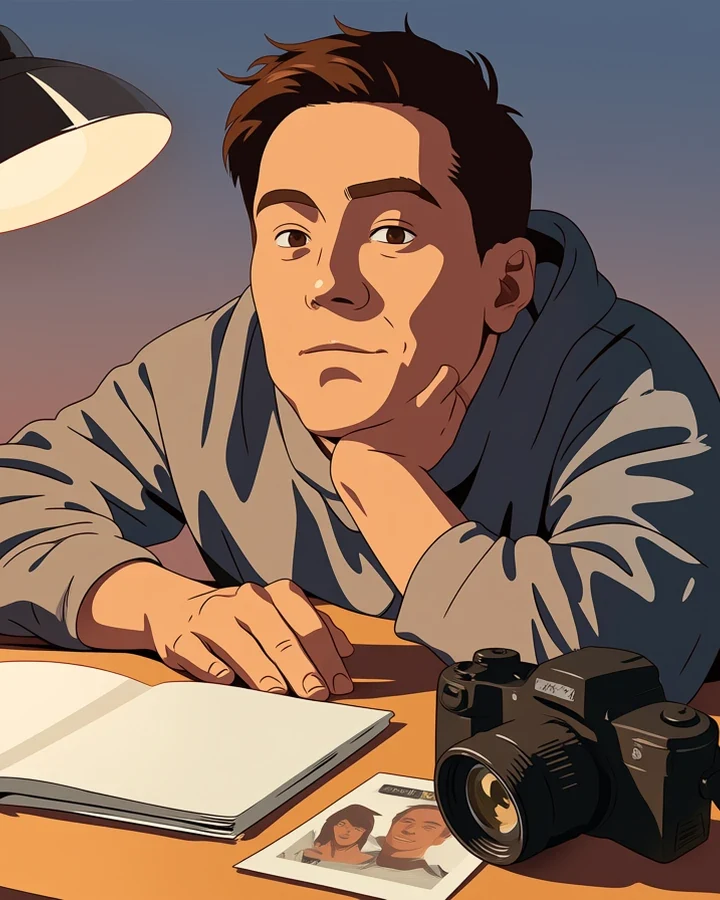 An open notebook beside a lens, illustrating a prompt read back from an image
